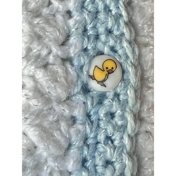 Hand Crocheted Bunting Blue & White Duck Buttons Hooded 23”  New Unused - Picture 4 of 5